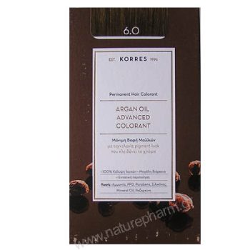 Korres Argan Oil Advanced Colorant Νέα Μόνιμη Βαφή Μαλλιών 6.0 Ξανθό Σκούρο Φυσικό