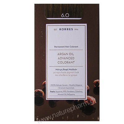 Korres Argan Oil Advanced Colorant Νέα Μόνιμη Βαφή Μαλλιών 6.4 Ξανθό Σκούρο Χάλκινο